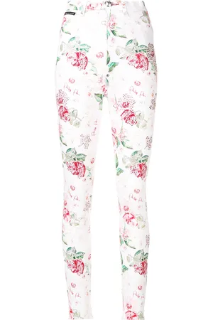 Philipp Plein Embellished rose print jeans