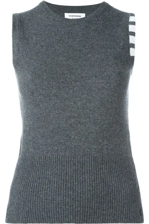 Thom Browne Sleeveless crew neck Shell Top With 4-Bar Stripe In Medium Cashmere