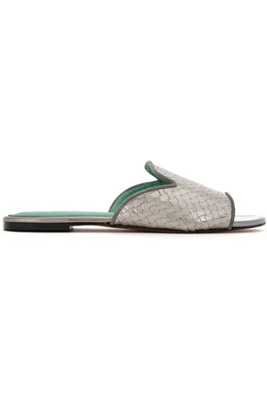 Blue Bird Patent leather woven mules