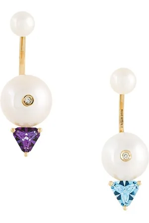 DELFINA DELETTREZ 18kt gold Trillion diamond, pearl and topaz earrings