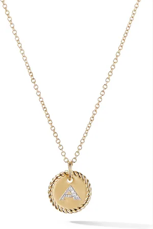 David Yurman 18kt yellow A Initial Charm diamond necklace