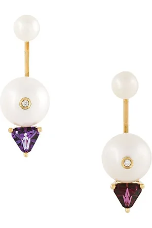 DELFINA DELETTREZ 18kt gold Trillion diamond, pearl and topaz earrings