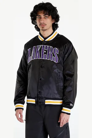 New Era Bomber LA Lakers NBA Applique Satin Bomber Jacket UNISEX Black/ True Purple M