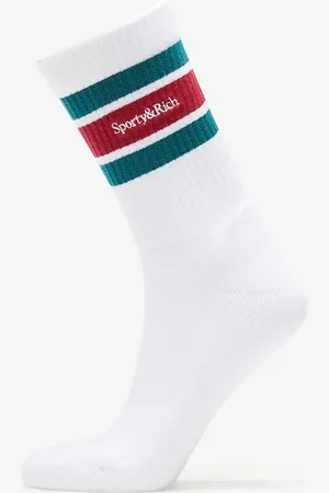 Sporty & Rich Ponožky Serif Logo Striped Socks UNISEX White/ Navy/ Gold/ Navy Universal