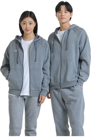 Under Armour Mikina Rival Fleece FZ Hoodie Castlerock Light Heather/ White L