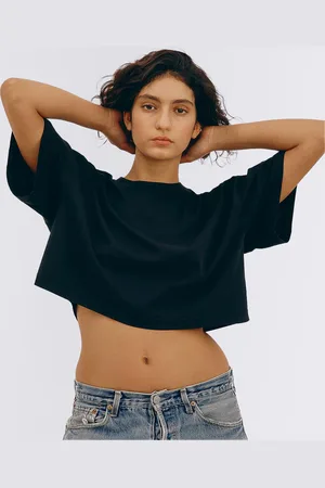 Organic Basics Tričko True Boxy Crop Tee Black