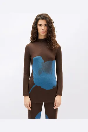 Thinking Mu Tričko Flower Vela Top BROWN
