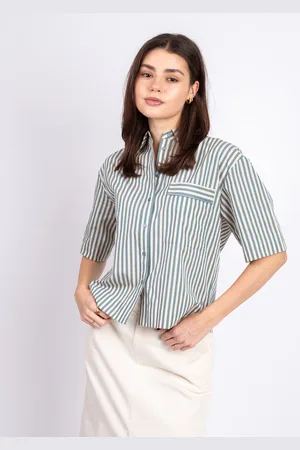 Yerse Striped Poplin Shirt 217 GREEN L