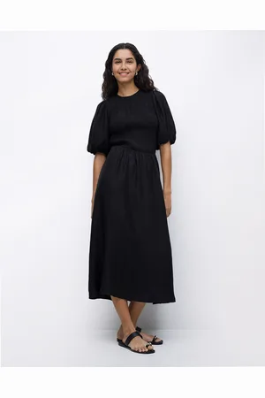 Yerse Long Puffed-Sleeve Dress 037 BLACK L