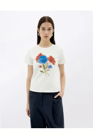 Thinking Mu Tričko Blurry Flower Ida T-Shirt WHITE