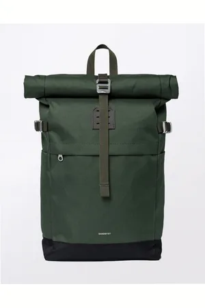 Sandqvist Batoh Icon Rolltop Backpack M Green with dark brown leather