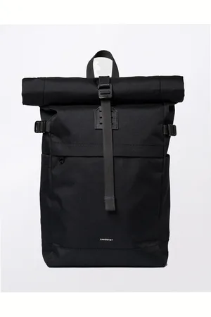 Sandqvist Batoh Icon Rolltop Backpack M Black/Black with black leather