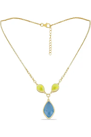 LUXURY Pozlacený Stříbrný Náhrdelník s Citrónovým Chalcedonem a Modrým Chalcedonem