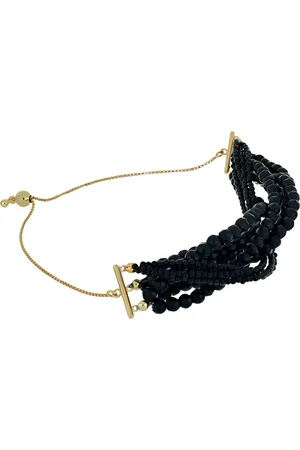 LUXURY Pozlacený Stříbrný Náramek s Obsidiánem