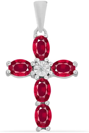 LUXURY Kříž Stříbrný Přívěsek s Madagaskarským Rubínem a Bílým Diamantem