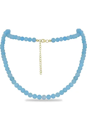 LUXURY Pozlacený Stříbrný Náhrdelník s Aqua Chalcedonem
