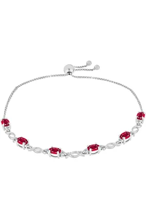 LUXURY Stříbrný Náramek s Madagaskarským Rubínem a Bílým Diamantem