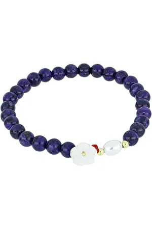 LUXURY Pozlacený Stříbrný Náramek s Čaroitem a Červeným Chalcedonem