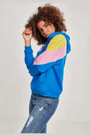 Urban classics Ladies Oversize 3-Tone Block Hoody brightblue/lemonmustard/c.pink