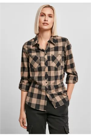 Urban classics Ladies Turnup Checked Flanell Shirt black/softtaupe