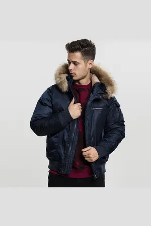 Urban classics Hooded Heavy Fake Fur Bomber Jacket navy