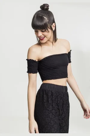 Urban classics Ladies Cropped Cold Shoulder Smoke Top black