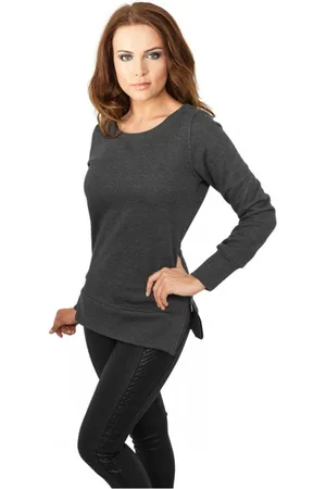 Urban classics Ladies Side Zip Long Crewneck charcoal