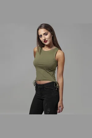 Urban classics Ladies Lace Up Cropped Top olive