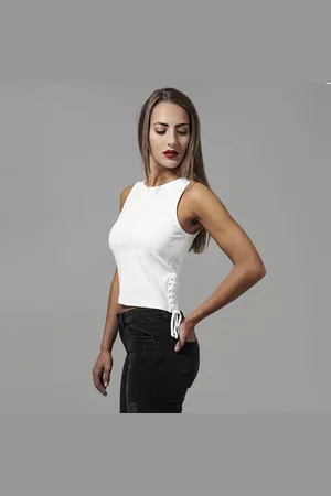 Urban classics Ladies Lace Up Cropped Top white