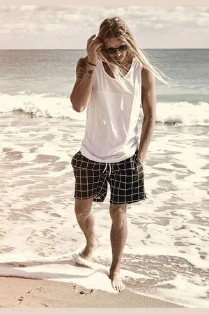 Urban classics Check Swim Shorts black/white