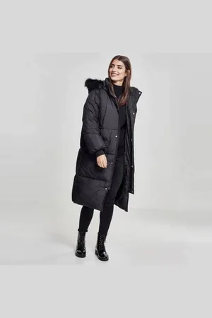 Urban classics Ladies Oversize Faux Fur Puffer Coat blk/blk
