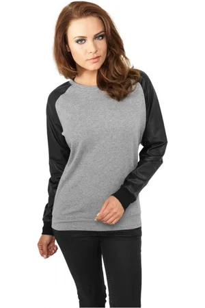 Urban classics Ladies Leather Imitation Wideneck Crew gry/blk