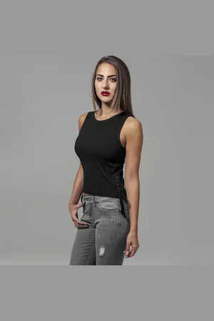 Urban classics Ladies Lace Up Cropped Top black