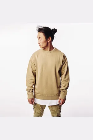 Urban classics Pánská mikina Oversized Open Edge Crew warm sand