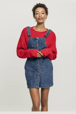 Urban classics Ladies Denim Dungarees Dress ocean blue