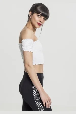Urban classics Ladies Cropped Cold Shoulder Smoke Top white