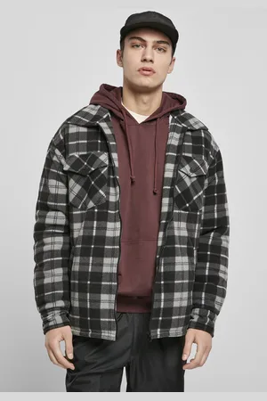 Urban classics Plaid Teddy Lined Shirt Jacket black/white