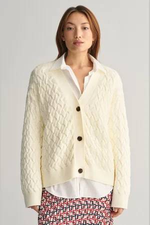 GANT KARDIGAN TEXTURED COTTON CARDIGAN CREAM