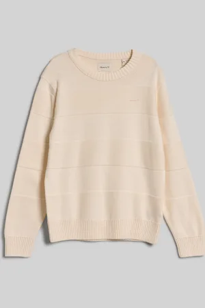 GANT SVETR TONAL BARSTRIPED COTTON C-NECK CREAM