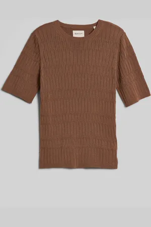 GANT SVETR TEXTURED SHORT SLEEVE C-NECK ROASTED WALNUT