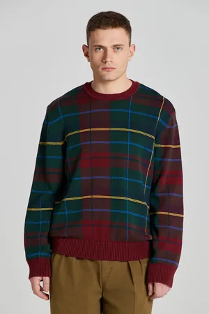 GANT SVETR TARTAN JACQUARD C-NECK PLUMPED RED