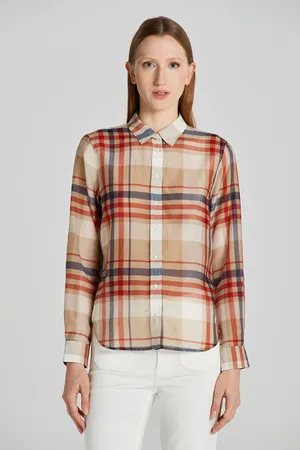 GANT HALENKA REG CHECKED COTTON SILK SHIRT DARK KHAKI
