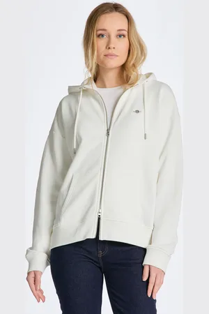 GANT MIKINA REL SHIELD ZIP HOODIE EGGSHELL