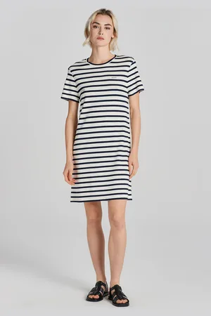 GANT ŠATY STRIPED SS T-SHIRT DRESS CLASSIC BLUE