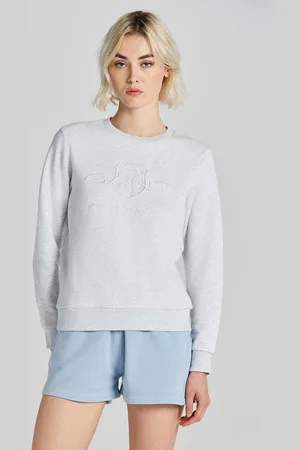 GANT MIKINA REG TONAL SHIELD C-NECK SWEAT PALE GREY MELANGE