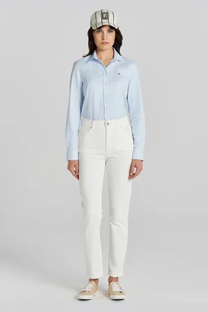 GANT DŽÍNY SLIM CROPPED WHITE JEANS EGGSHELL