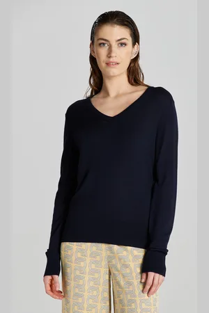 GANT SVETR FINE KNIT V-NECK EVENING BLUE