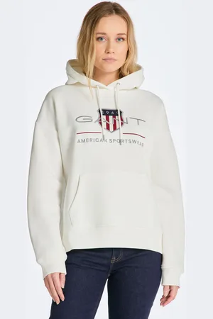 GANT MIKINA REL ARCHIVE SHIELD HOODIE EGGSHELL