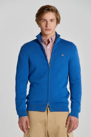 GANT SVETR CASUAL COTTON ZIP CARDIGAN RICH BLUE