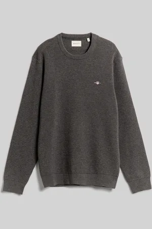 GANT SVETR TEXTURED COTTON C-NECK ANTRACIT MELANGE